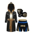 thumbnail image 1 of Ocealan Boys 3 Piece Boxing Tracksuit Halloween Cosplay Costume Satin Robe with Shorts Punching Exercise Gloves Set Blue&Gold 14, 1 of 7