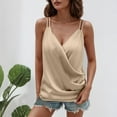 thumbnail image 2 of Lenpel Women's Satin Tank Tops Spaghetti Strap Wrap V Neck Ruched Sleeveless Blouses Casual Loose Camisole Shirts, 2 of 7