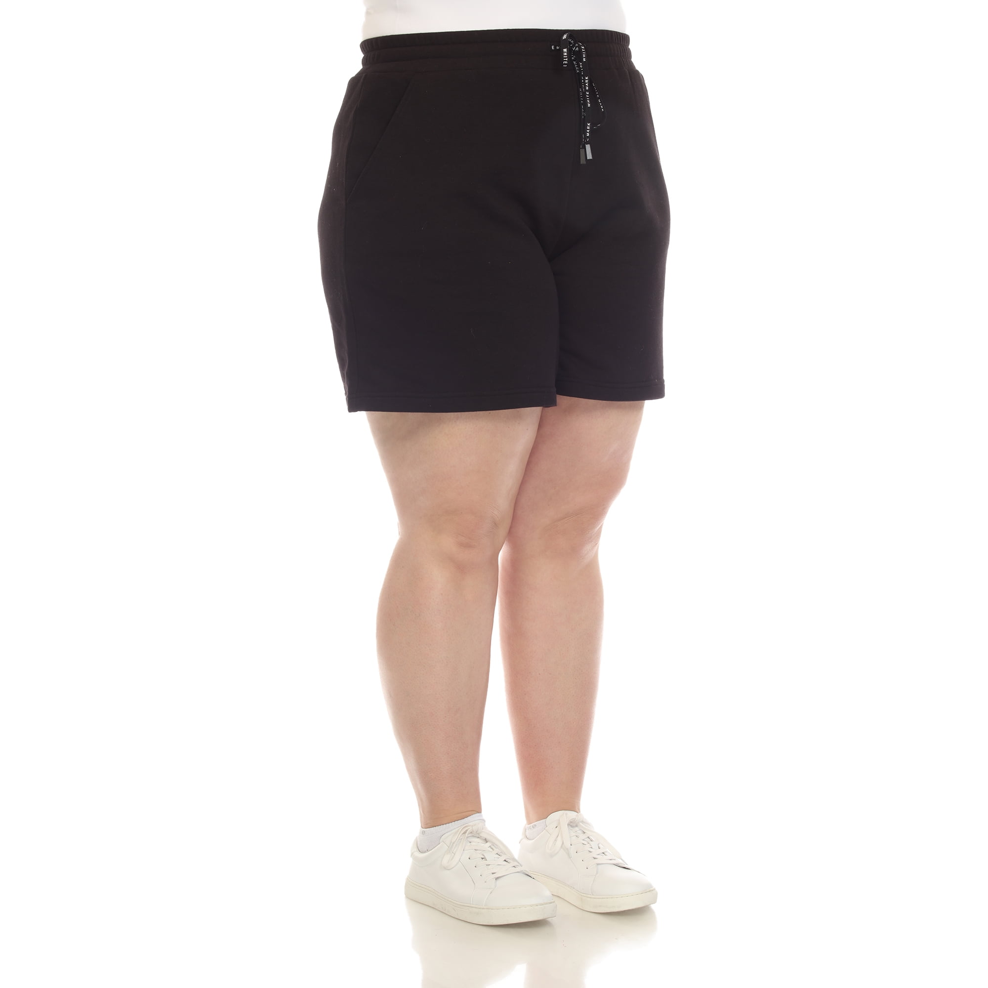 White Mark Women's Plus Size Super Soft Drawstring Waistband Sweat Shorts