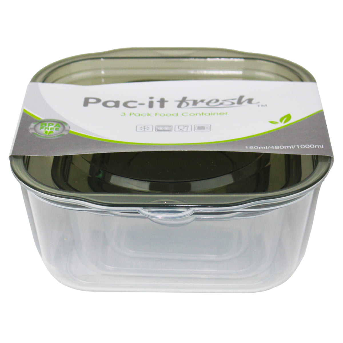 Pac-it Fresh 3-Pack Clear Plastic Food Storage Container w Lids BPA Free 