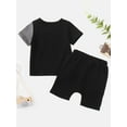 thumbnail image 3 of Kucnuzki 2T Toddler Boys Summer Outfits 3T Toddler Boys Clothing Sets Short Sleeves T-shirt Letter Print Color Block Top Elastic Solid Color Shorts Sets 2pcs Gray, 3 of 7