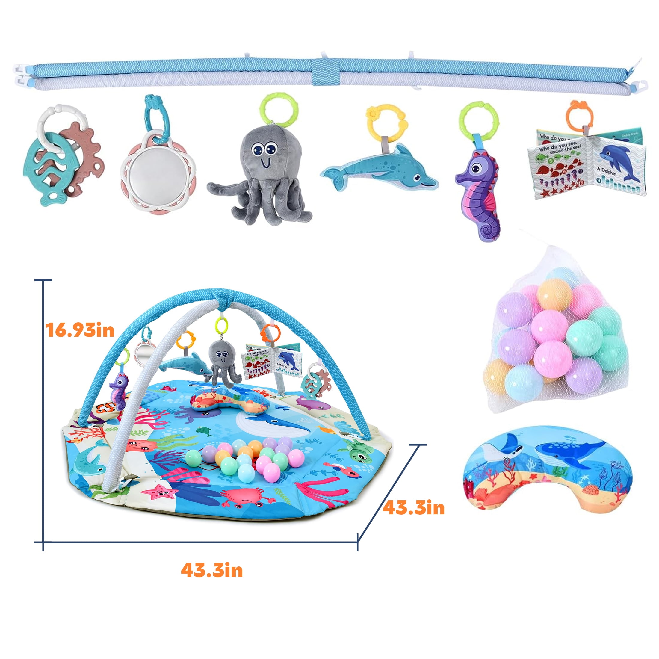 KOPPOP 4-in-1 Baby Play Gym & Activity Mat with Ball Pit, Safe for Tummy Time & Play Blue