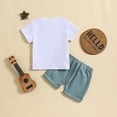 thumbnail image 3 of Baby Boys Outfits Summer Short Sleeve Letter Print T Shirt Tops Drawstring Pocketed Shorts Kids Clothes Blue 12 Months-18 Months, 3 of 5