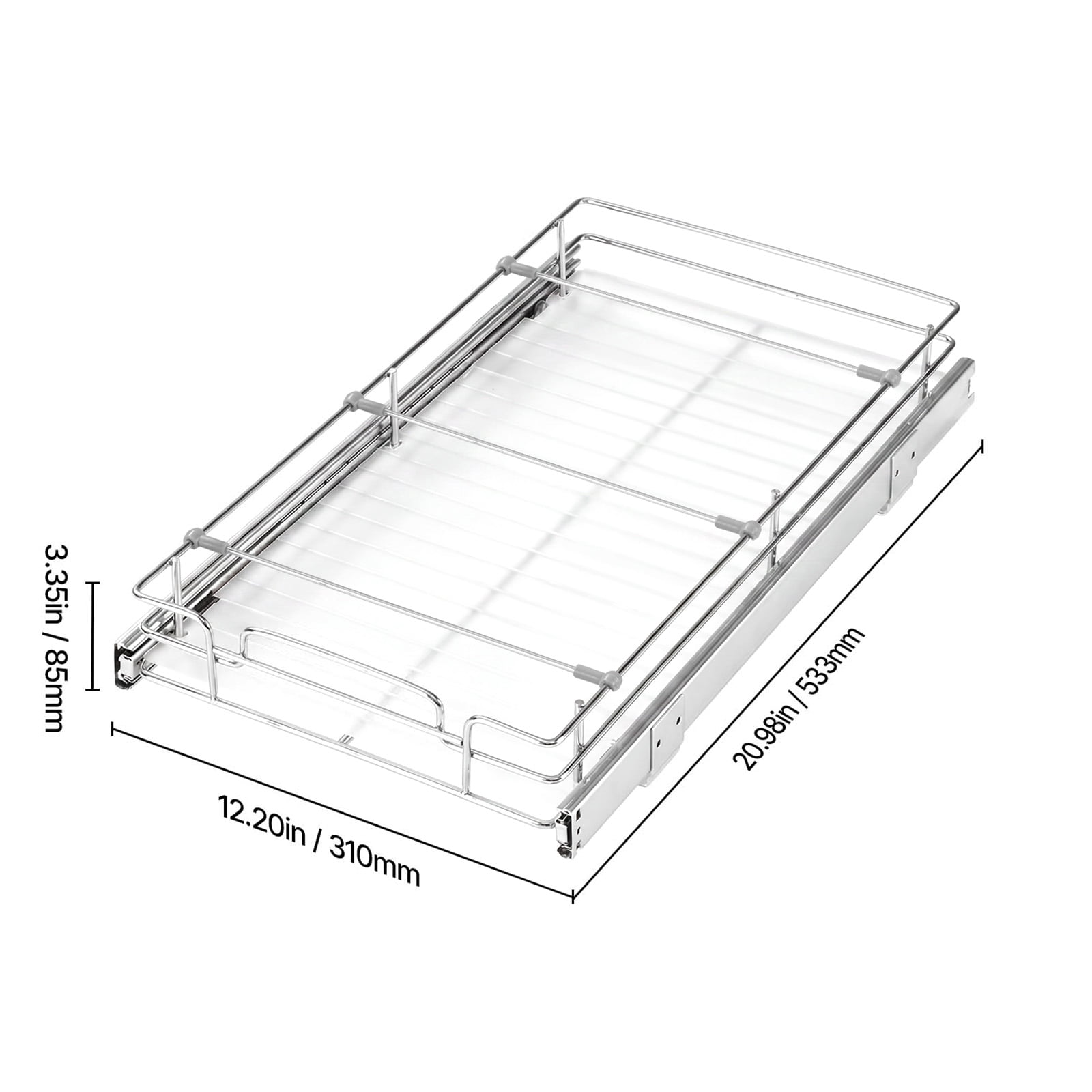 KFFKFF Pull-Out Cabinet Organizer 12.2"W x 20.98"D, Steel Sliding Drawers for Kitchen, Bathroom, Pantry, and Home Storage, Chrome-Plated Finish, Durable Sliding Shelves for Base Cabinets