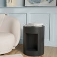 thumbnail image 3 of LeisureMod 14" Wide Round Side Table in Fiberstone with Open Storage Compartment and Painted Finish Indoor Outdoor Use Modern Home, Living Room, Bedroom, Patio, Garden Nook Collection in Black, 3 of 11