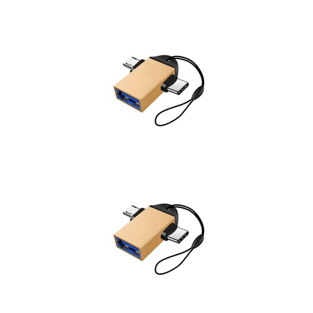 ZLight Household 2-in-1 Phone USB to Type-c Adapter Smartphone Portable High Speed Card Reader OTG Converter with Lanyard Gold 2Set