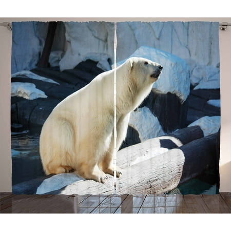 Zoo Curtains 2 Panels Set, Polar Bear Wildlife Park Rocks Water Cold Climate Tourist Attraction Image, Window Drapes for Living Room Bedroom, 108W X 63L Inches, Pale Blue Black Cream, by (Best Windows For Cold Climates)