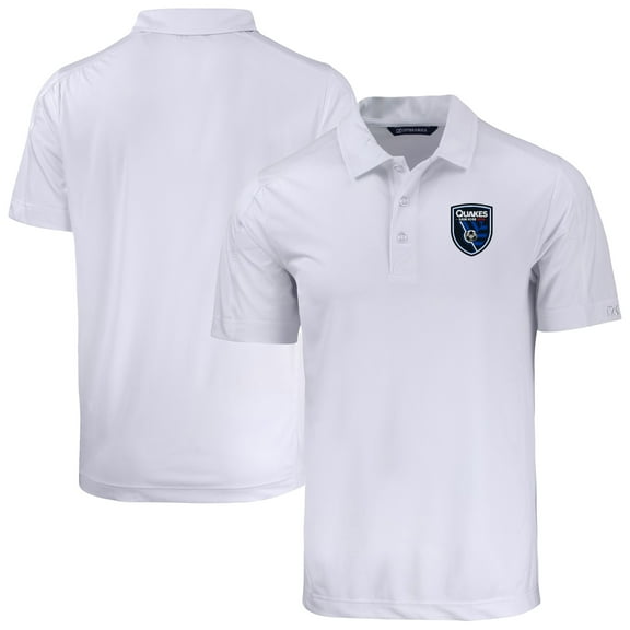 Men's-Cutter & Buck  White San Jose Earthquakes Prospect Eco Textured Stretch Recycled Polo