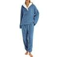thumbnail image 3 of UVN Winter Pajamas for Women Fuzzy Loungewear Sets Ladies Fleece Long Sleeve Tops and Long Pants 2 Piece Sleepwear, 3 of 8