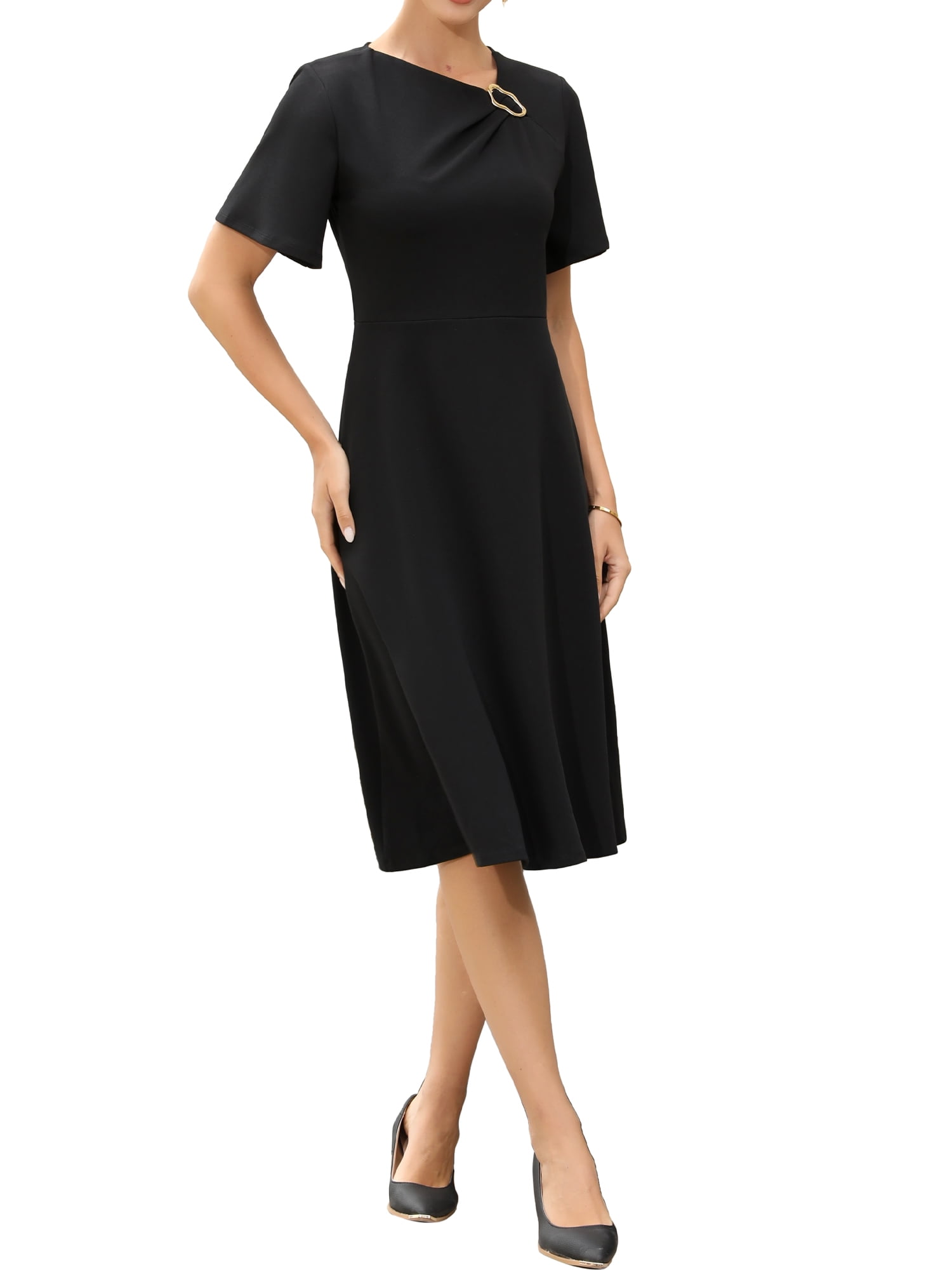 INSPIRE CHIC Women's Sheath Dress Boat Neck 3/4 Sleeves Split Hem