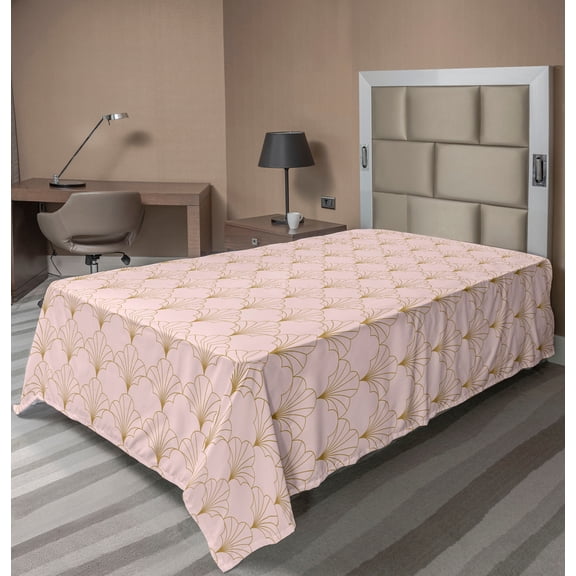 Ambesonne Art Deco Flat Bedding Sheet Soft Top Sheet, Blush Vintage Line Shells, Twin, Blush and Sand Brown