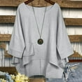 thumbnail image 2 of amkenre Womens Summer Tops Casual Loose Fit Cotton Linen T-Shirt with Pocket Solid 3/4 Sleeve Round Neck Blouse Going Out Tees, 2 of 8