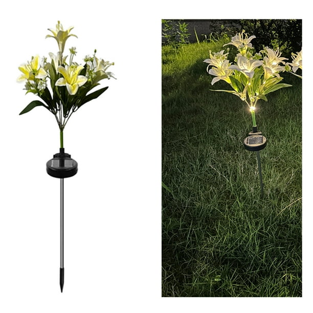 Lámpara de suelo con forma de flor de lirio, LED solar de 7 cabezales, luz ambiental decorativa para patio o jardín, flores de lirio artificiales, impermeable, plegable, estructura metálica,