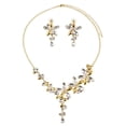 thumbnail image 2 of lionlar Strass Cristal Fleur Collier Bijoux Ensemble pour Robe de Mariée - Or, 2 of 9
