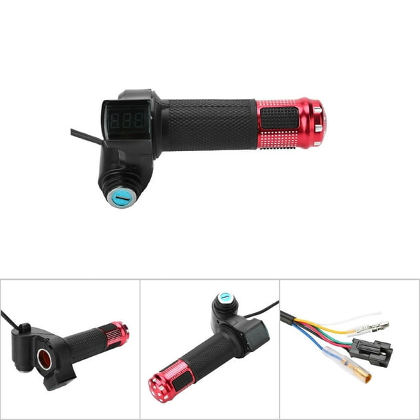 Electric Bike Throttle Grip, 5 Wire LED Voltage Display, 12~84v  Automatically Identitify, With LED Display And Power Key Locker Accelerator  