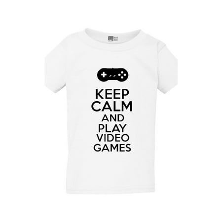 

New Keep Calm And Play Video Games Computer Gamer Funny Toddler Kids T-Shirt Tee