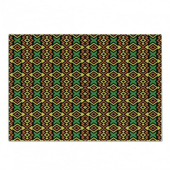 Kente Pattern Cutting Board, Exotic Vertical Borders from Angola Nigeria Cultures Print, Decorative Tempered Glass Cutting and Serving Board, Small Size, Multicolor, by Ambesonne