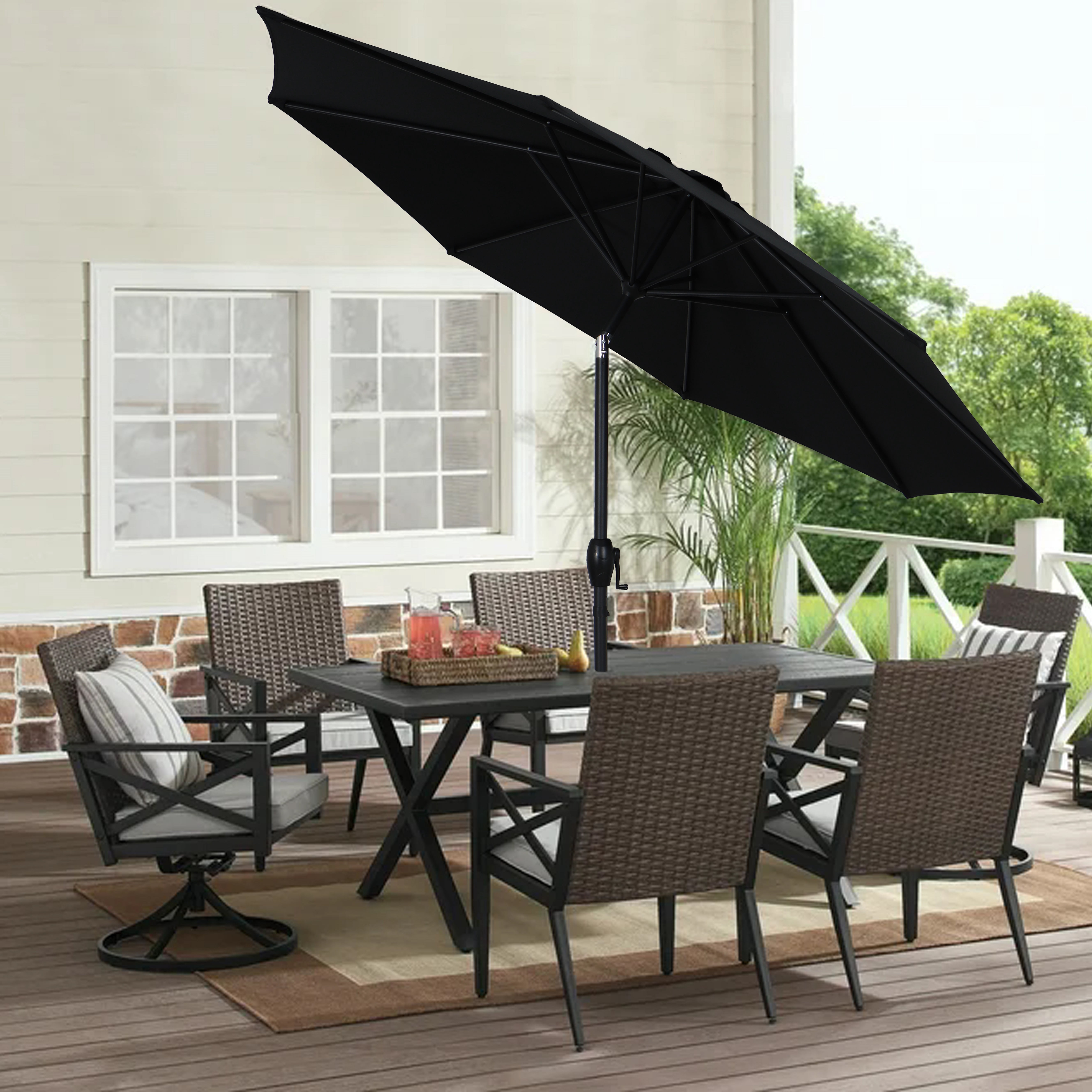 Mainstays 9ft Round Market Outdoor Umbrella with Crank Lift and 3-Angle Tilt in Black