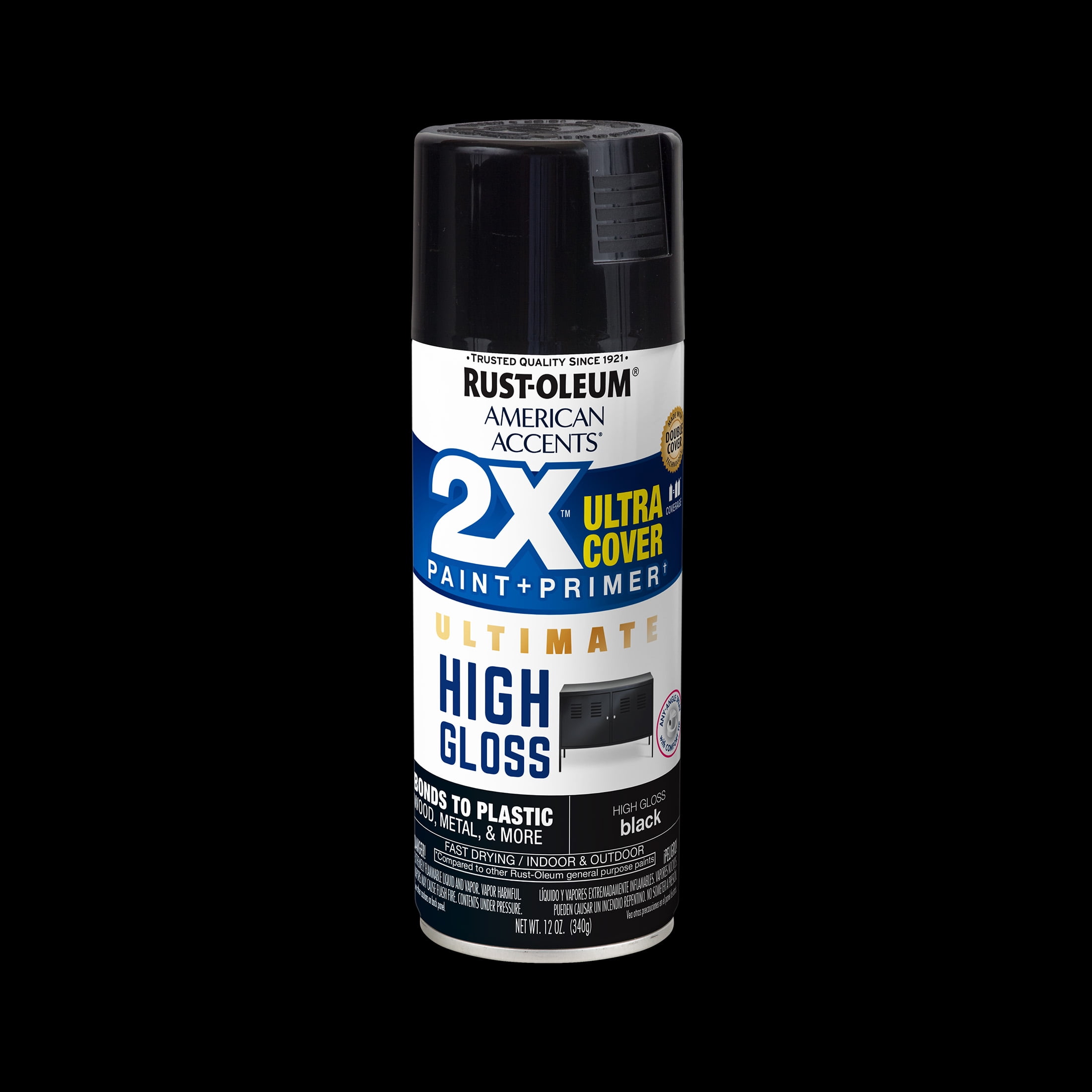 (6 pack) Black, Rust-Oleum American Accents 2X Ultra Cover High Gloss Spray Paint-328374, 12 oz