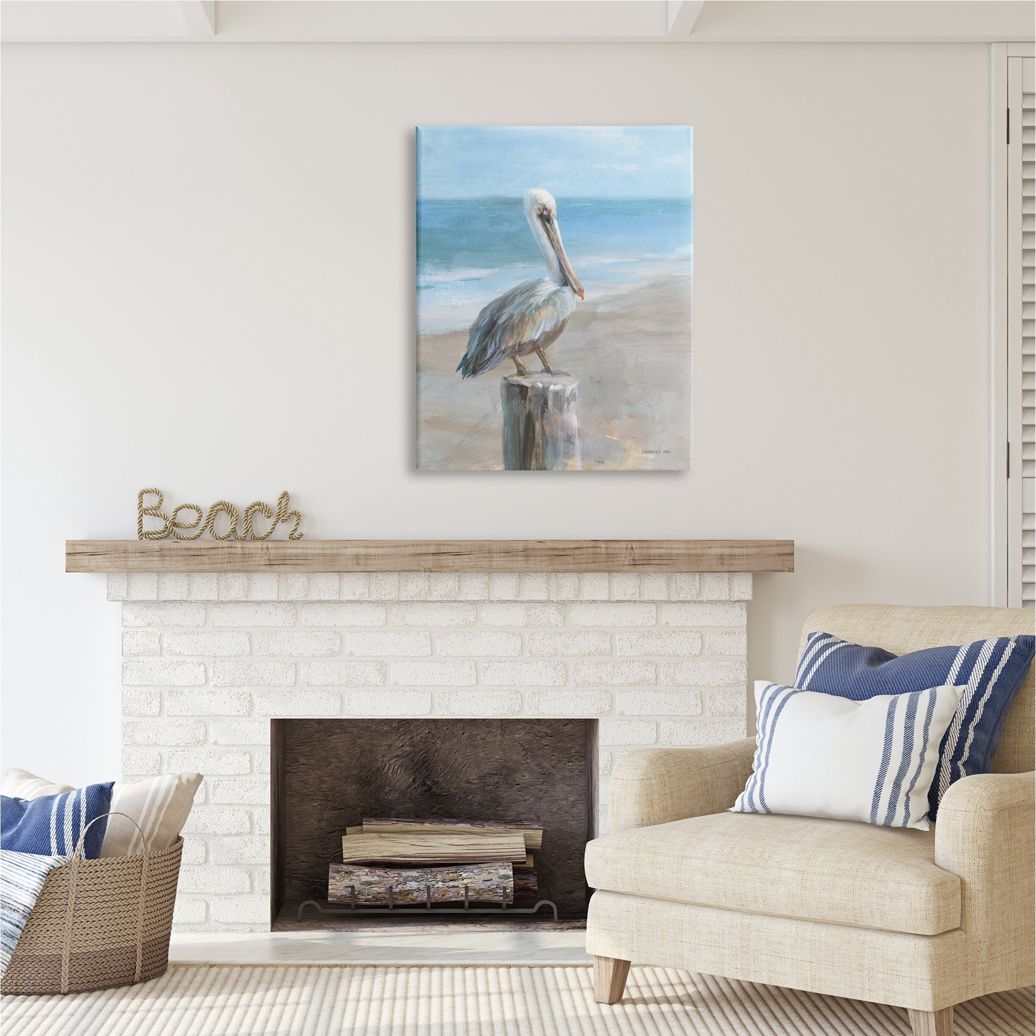 Stupell Industries Pelican Perched on Coast Animals & Insects Painting Gallery Wrapped Canvas Print Wall Art, 30 x 40