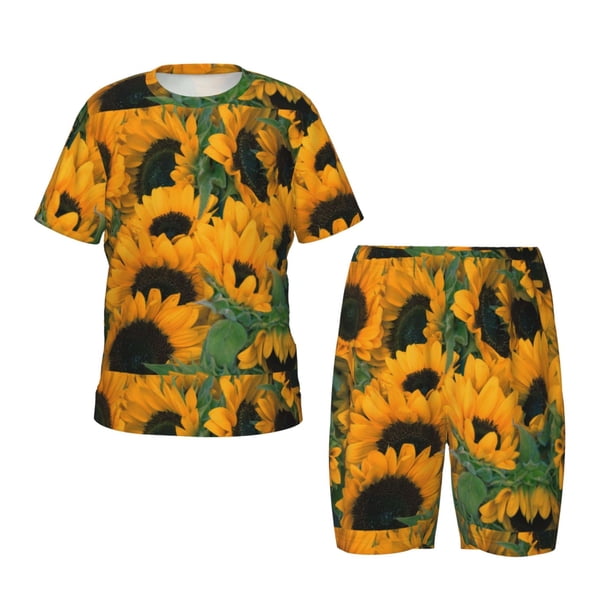 Balery Sunflowers 7 Conjunto de Pijama Infantil de Manga Corta con Estampado – Ropa de Dormir de Algodón Suave-3X-Large