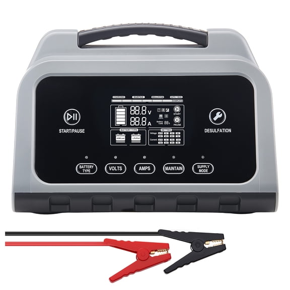 KFFKFF Smart Battery Charger, 20A, 6V 12V 24V Lithium LiFePO4 Lead-Acid (Gel/AGM) Battery Charger, with LCD Screen, Trickle Charger and Desulfator for Cars, Boats, Motorcycles, and Lawn Equipment
