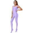 thumbnail image 2 of TiaoBug Womens Oil Sleeveless Bodycon Jumpsuit Sheer Full Body Sport Bodysuit Bodystocking Tight Swimsuit Light Purple M, 2 of 7