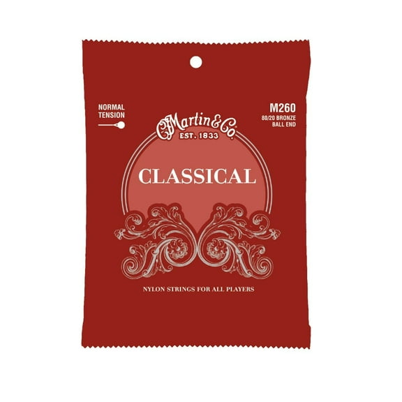 Martin Classical M260 80/20 Bronze Ball End Acoustic Guitar Nylon Strings, Normal Tension