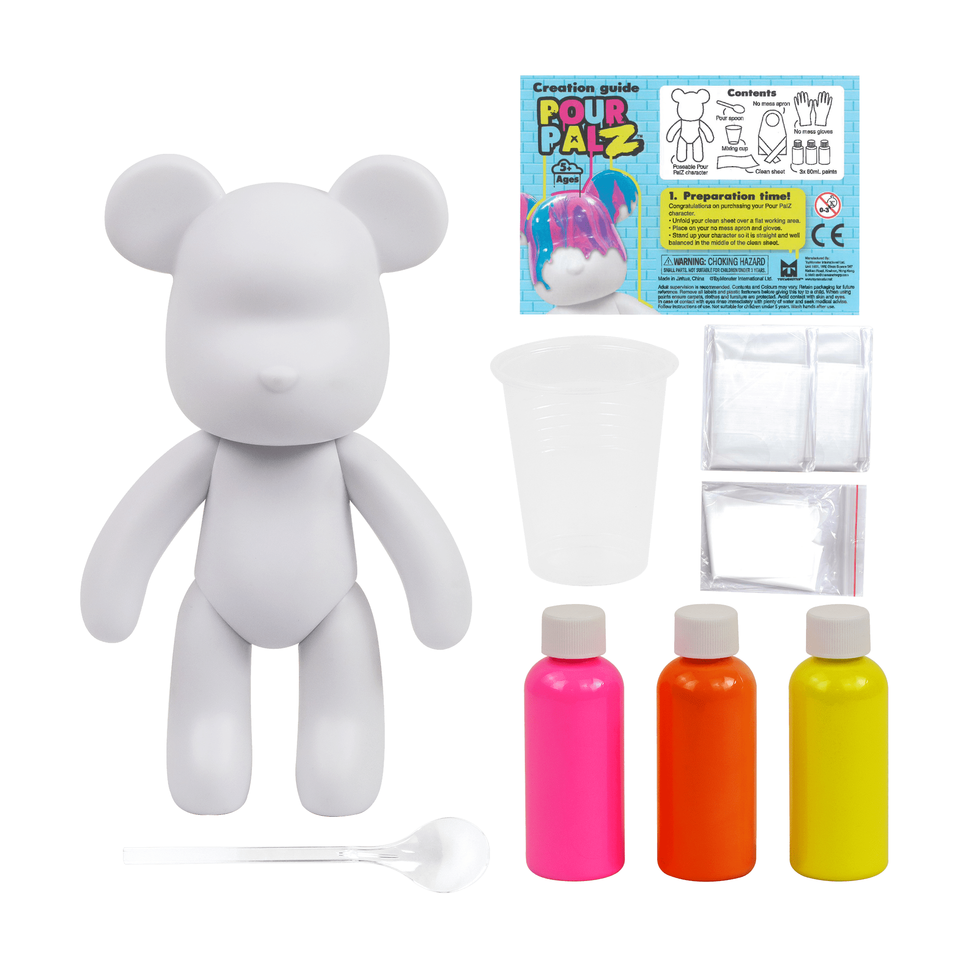 Pour Palz 9” Bear, Mango Sunset, DIY Paint & Pour Craft Kit for Kids Ages 5+