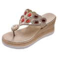 thumbnail image 5 of Rokment Glitter Rhinestones Pearl Platform Flip Flops Backless Slip on Dress Sandals for Women Ethnic Boho Delicate Wedge Chunky Heels Slides Summer Slippers Red Size 6.5, 5 of 6