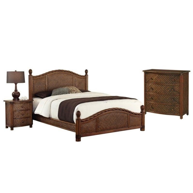 home styles marco island 3 piece wicker bedroom set in cinnamon-queen