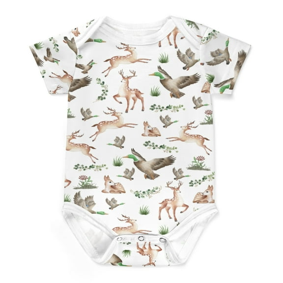 Wild Animals Hunting Baby Bodysuits Deer Mallard Duck Leaves Short Sleeve One-pieces Romper for Boy Girl