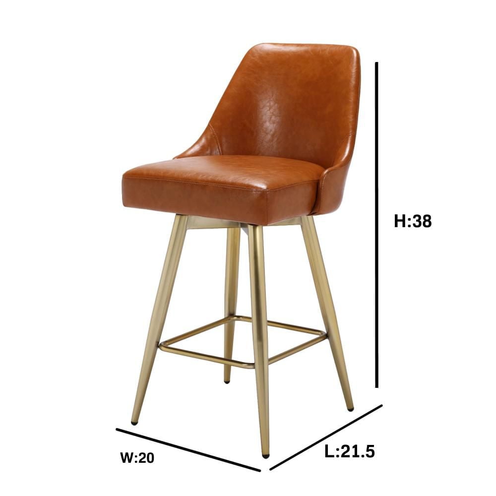 CENTRA STOOL<br>counter stool made with PU Brushed gold legs<br>38"H (SH 26) x 20"W x 21.5"D<br>Seat: 18"W x 17"D<br>Back: 13" H