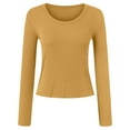 thumbnail image 6 of felwors Women's Long Sleeve Stretch Ribbed Crewneck T-Shirt - Fitted Casual Basic Top for Business & Daily Wear Yellow, XL, 6 of 6