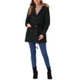 thumbnail image 2 of Chaqueta de parka de invierno para mujer INSPIRE CHIC, abrigo acolchado largo, cálido, a prueba de viento, con capucha de piel sintética, color negro, 2 of 6