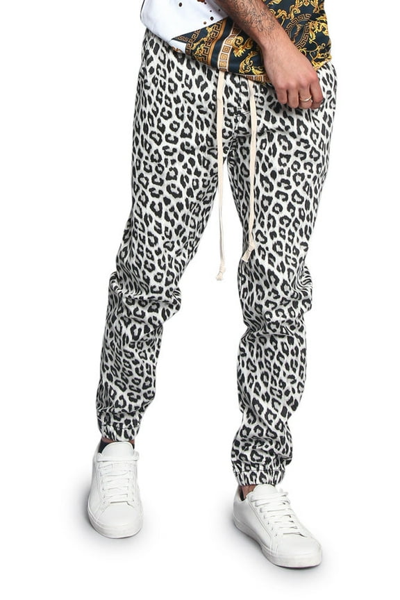 Men's Leopard Print Skinny Jogger Pants - Brown - Small
