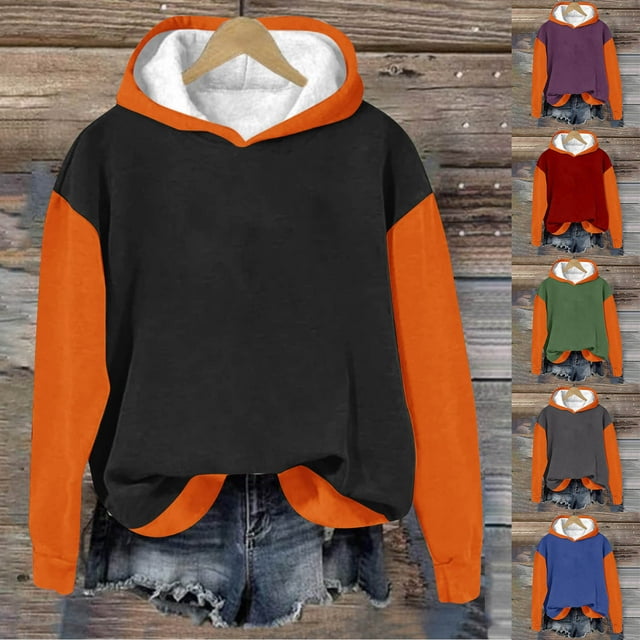 Yuyuzo Chandail à Capuche pour Femmes à Manches Longues, Ample, Doublé en Polaire, Patchwork, Élégant