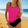 thumbnail image 2 of Annhoo Womens Swimsuits Block Color High Waist Crewneck Cutout Lightweight Tankini Swimwear Casual Swim Clothes, 2 of 9