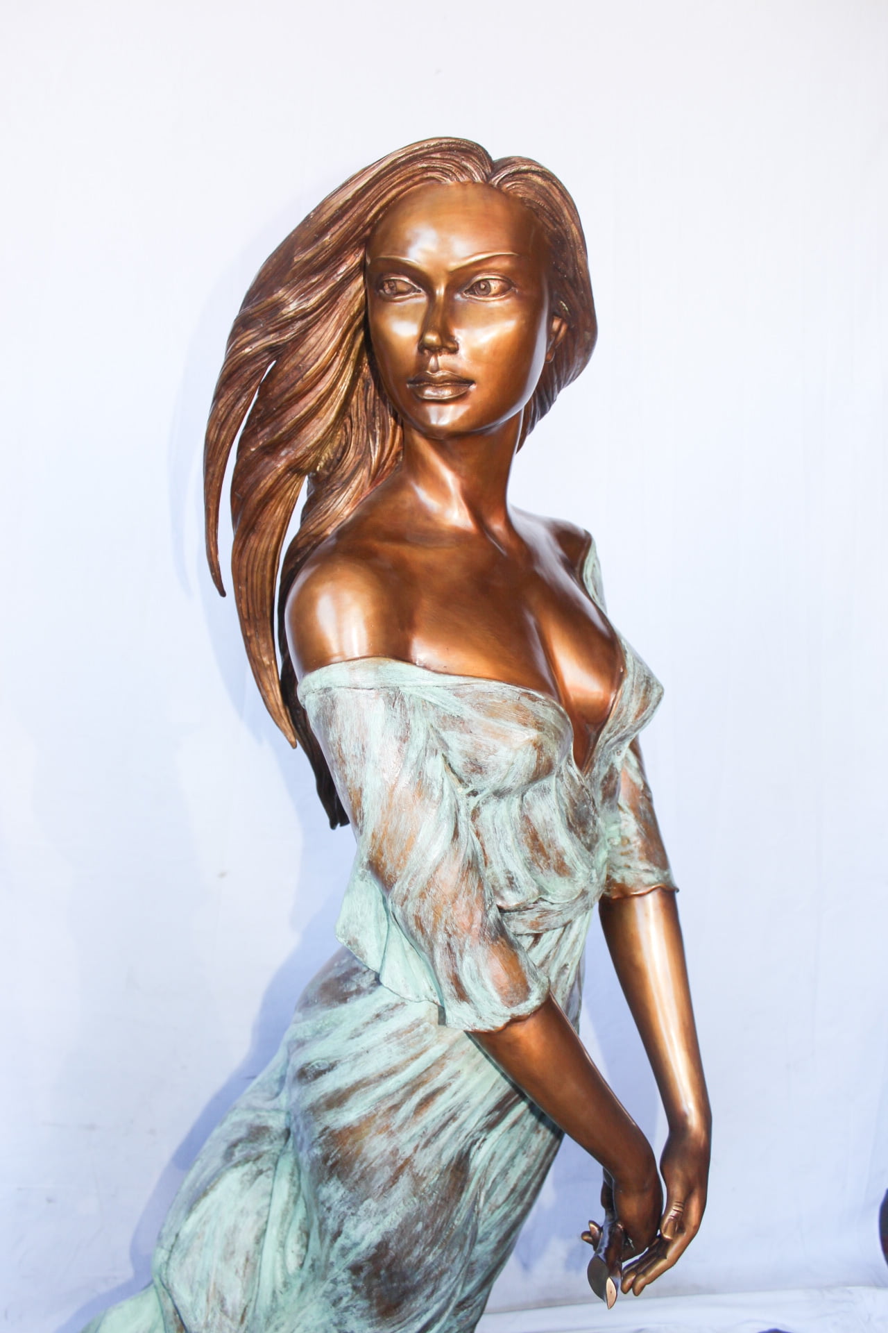 Nifao Beautifully exotic flutist women bronze statue – Outdoor Garden Decor Sculpture, 34"L x 25"W x 68"H