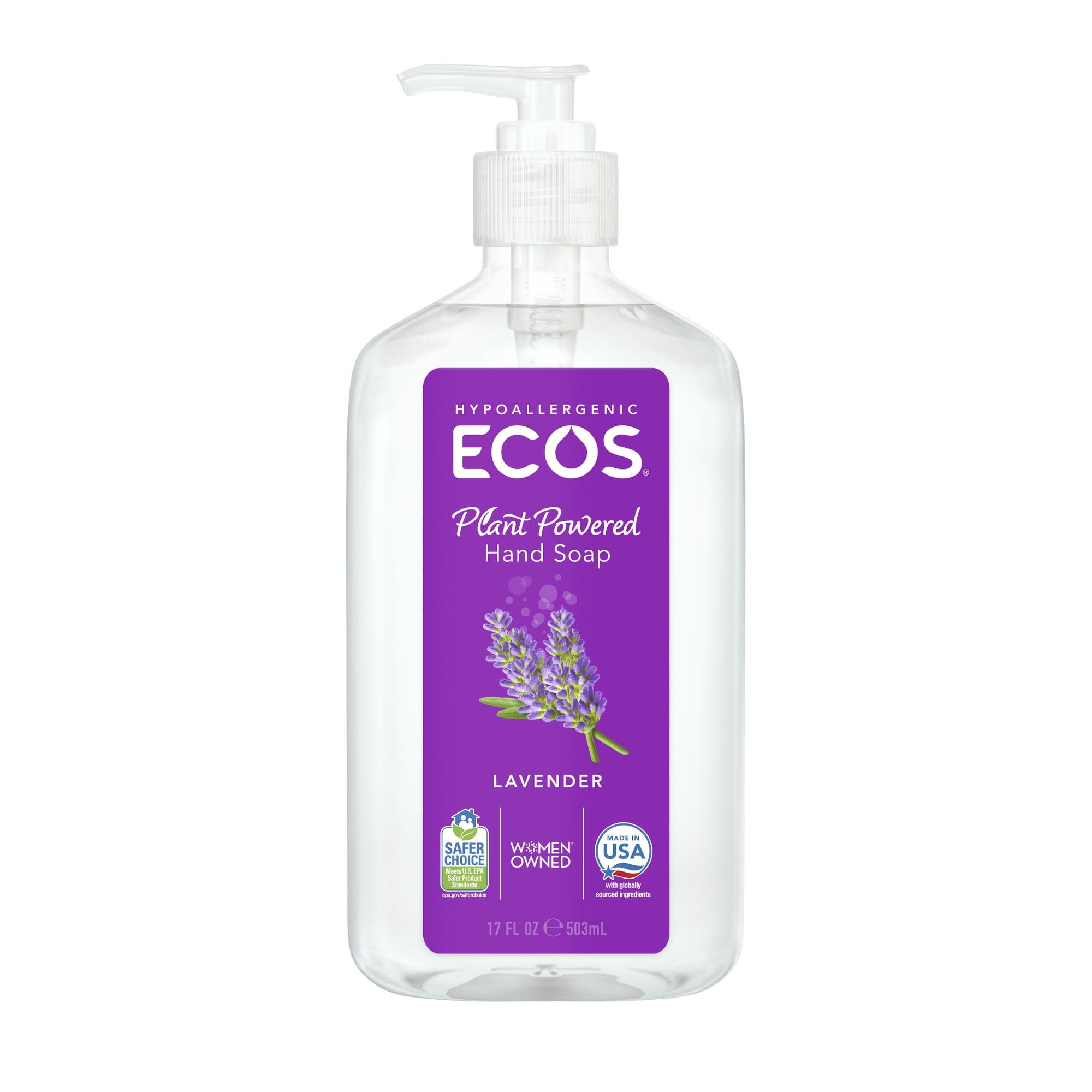 ECOS Hypoallergenic Liquid Hand Soap, Lavender, 17 Fluid Ounce