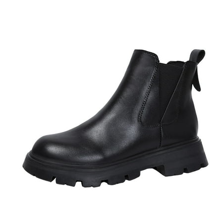 

Daznico Women Solid Color Comfortable Slip On Square Heels Artificial Leather Short Booties Round Toe Shoes Boots for Women (Color: Black US Size: 8 )