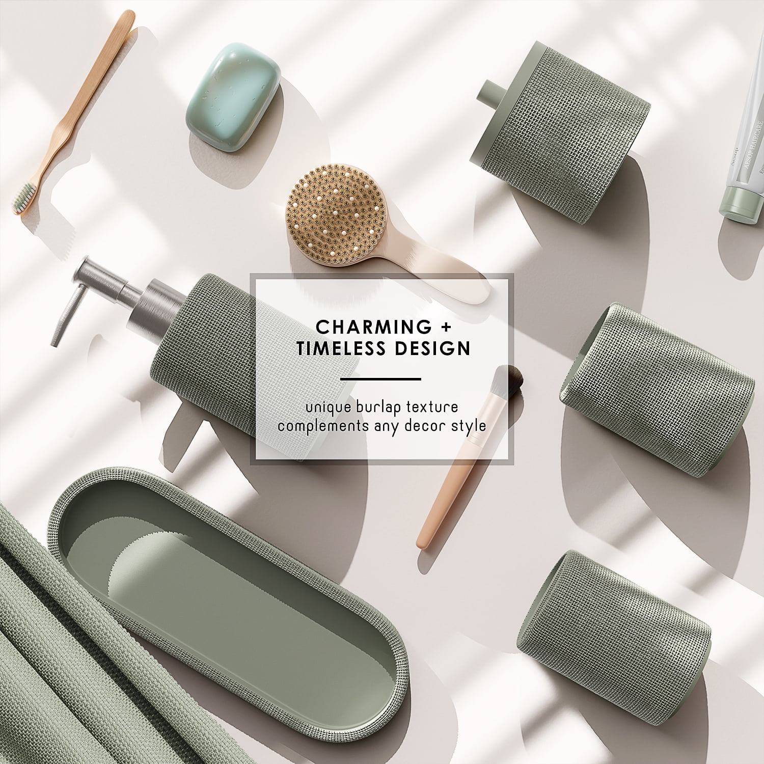 Hearth & Harbor 21 Piece Bathroom Sets with Shower Curtain and Rugs and Accessories, Sage Green