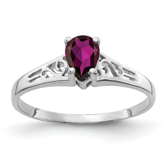 Solid 14k White Gold 6x4mm Pear Rhodolite Garnet January Red Gemstone Engagement Ring Size 5