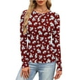 thumbnail image 6 of Puyaiuu Women's Long Sleeve Ribbed Knit Floral Shirts Casual Crewneck Long Sleeve Slim Fit ShirtsTops Fall Fashion Clothes Winter Outfits Fashion T-Shirt Tops Dressy Work Clothes Gift, 6 of 6
