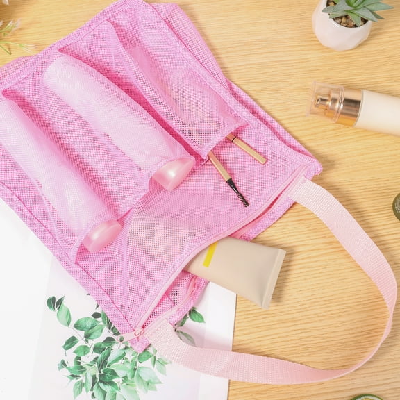 Mesh Shower Caddy Portable, Gym Travel Camp Dorm Room Essentials for Women and College Girl, Pink Bathroom Shower Bag