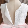 thumbnail image 4 of Ashirexll Robe en Dentelle Sans Manches pour Filles Adorable à Blocs de Couleur en Maille Surdimensionnée avec Nœud Col Rond Confortable Rose 5-6 Ans, 4 of 7