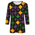 thumbnail image 5 of Pxxlle Mardi Gras Shirts for Women Plus Size 3/4 Sleeve Shirt Funny Mask Graphic Fat Tuesday Outfits New Orleans Carnival Party Tunic Tops Size M, 5 of 5
