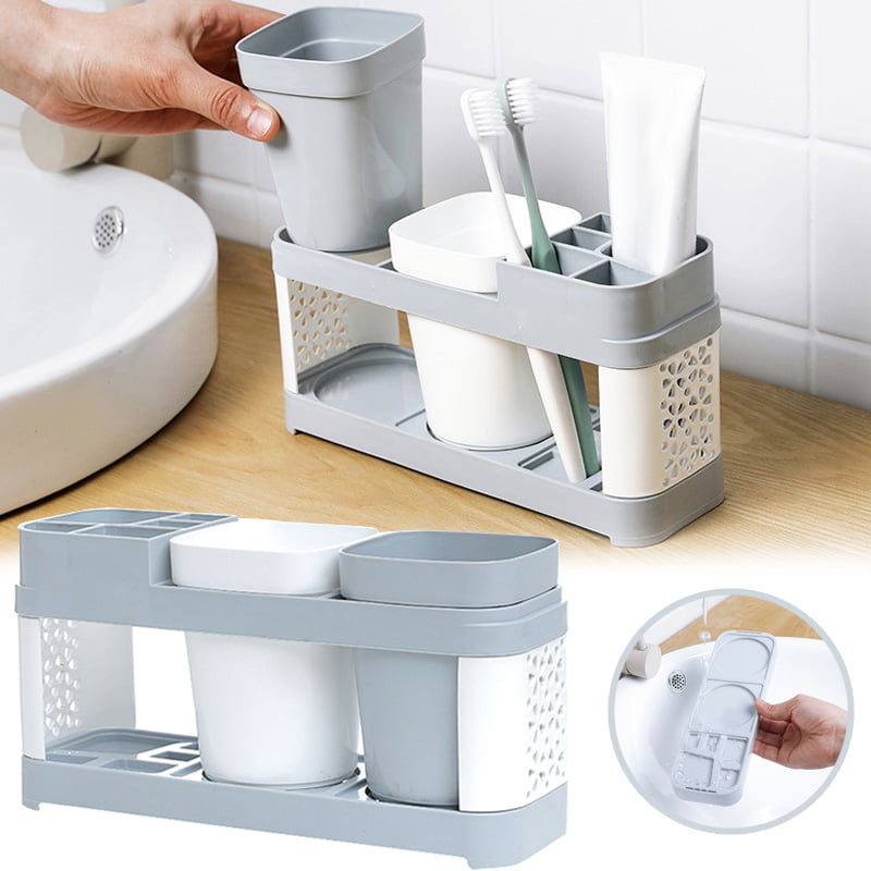 Toothpaste Toothbrush Holder Home Bathroom Wall Mount Stand Storage Rack w/Cups 