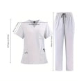 thumbnail image 5 of Two-Piece Solid Color Scrub Set - Short Sleeve with Pockets, Micro Elastic Polyester Fabric, Drawstring Pants - Medical & Health Care Uniform for Women, Casual Wear for All Seasons, 5 of 11