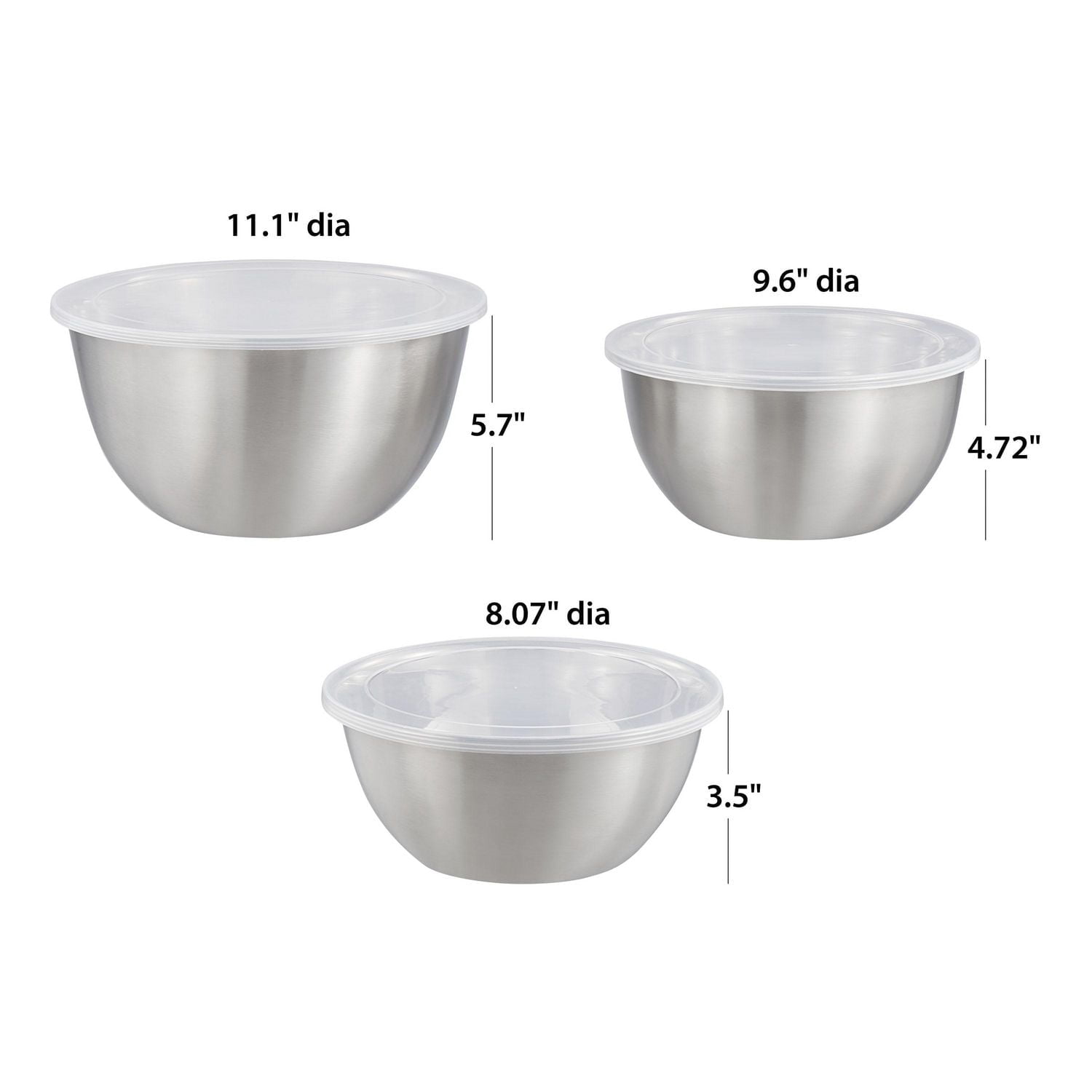 Mainstays 6-Piece Brushed Stainless Steel Mixing and Storage Bowl Set with Lids, MS 6P SS MIX BOWLS